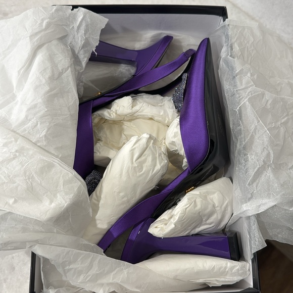 Versace Womens Crystal Medusa Satin Slingbacks Pumps Lilac US 10 EU 41NWD - Picture 7 of 9